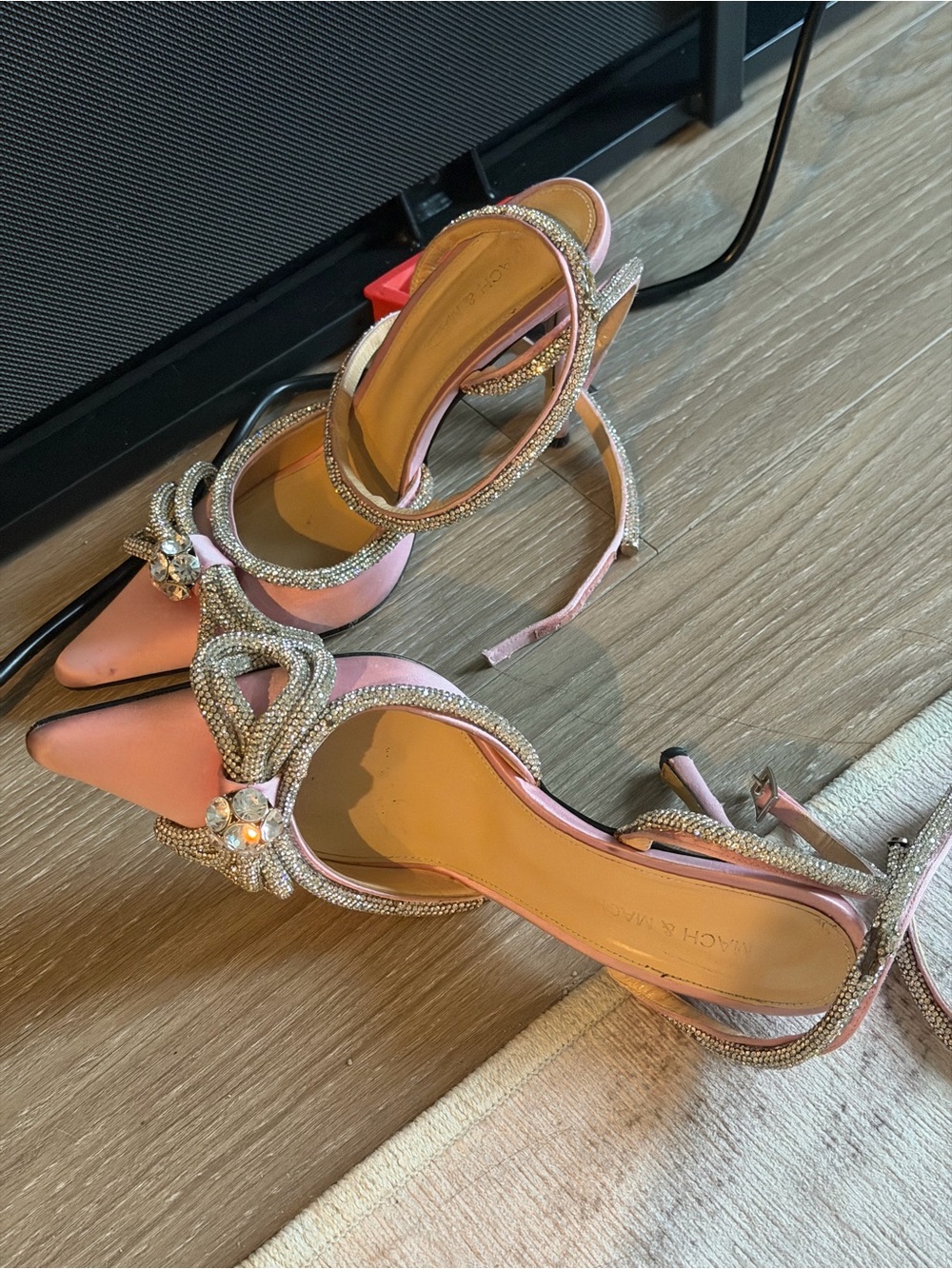 Mach & Mach Pink Satin Crystal-Embellished Pointed-Toe Heels (size 37) - Picture 3 of 4